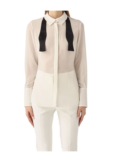 Camicia Elisabetta Franchi donna CA10952E2 360 avorio scollo ampio retro cravattino smoking ELISABETTA FRANCHI | Camicie | CA10952E2360